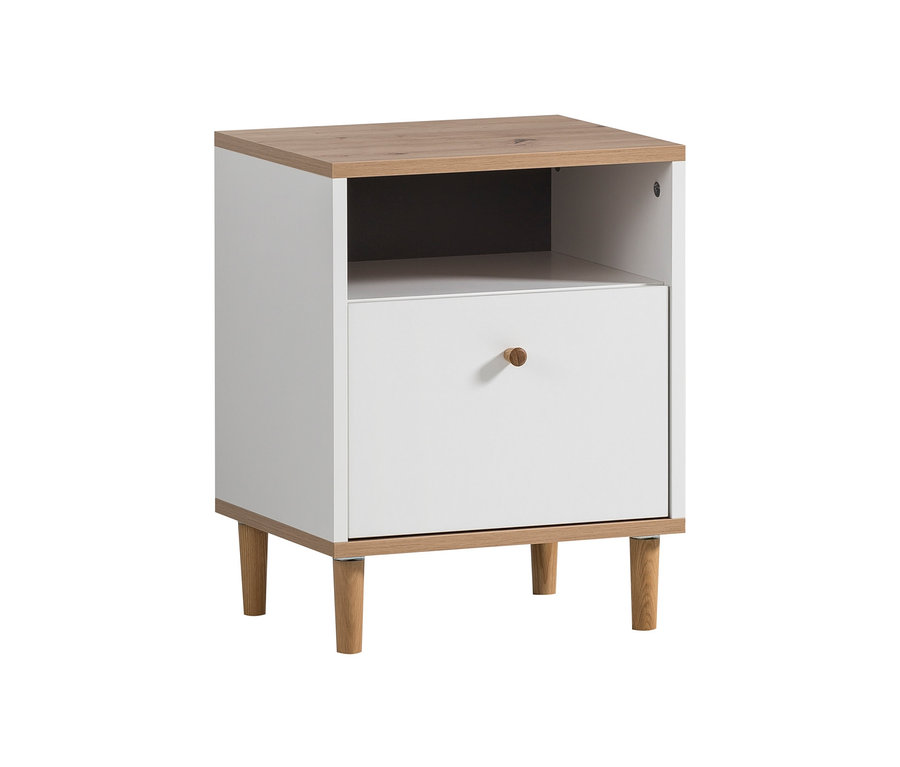 Weißer Nachttisch »Hilda« mit einer Schublade und einem offenen Fach.