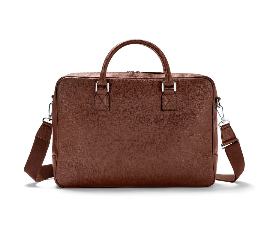 Braune Leder-Aktentasche »Goldpfeil« mit Griff und Schulterriemen.