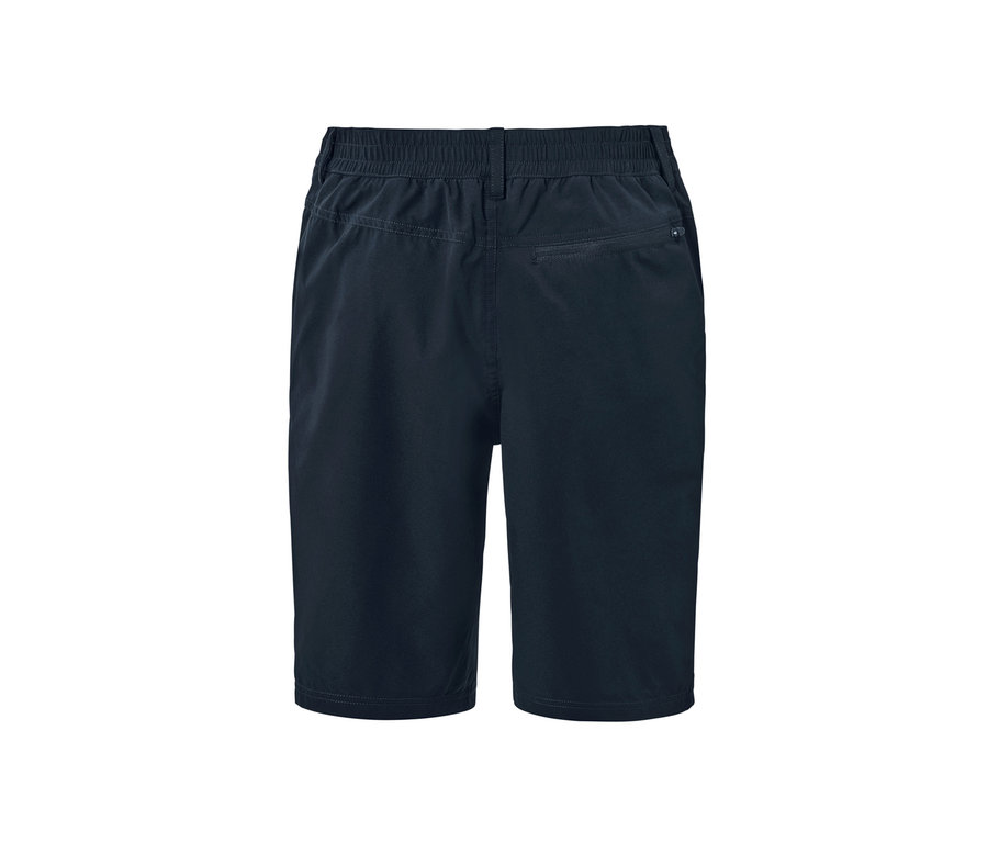 Detailansicht der Rückseite der dunkelblauen Softshell-Funktionsshorts.