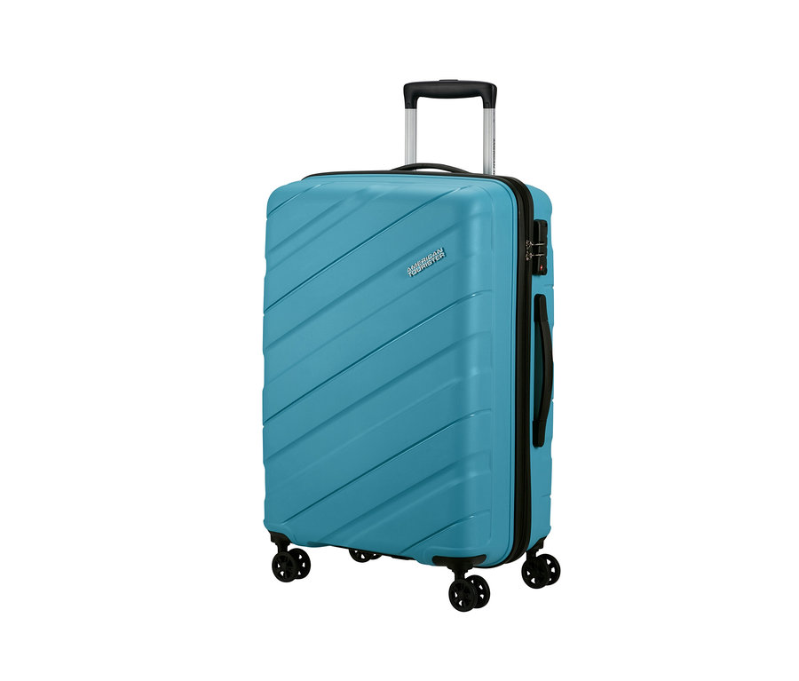Ein mittelgroßer, hellblauer American Tourister »Jetdriver 3.0« Koffer.