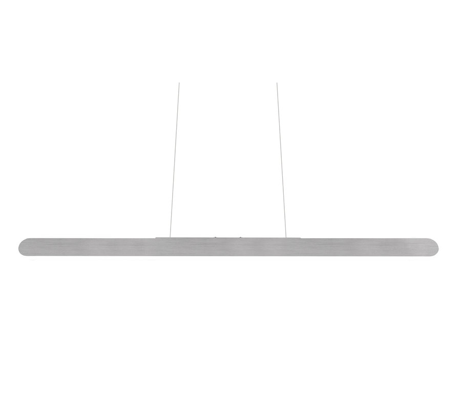 Eine silberne Trio LED-Pendelleuchte »Helios« hängt an zwei Seilen.