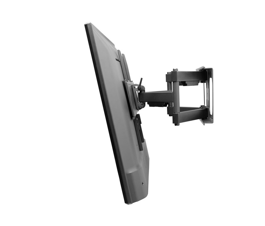 Ein schwarzer Fernseher ist an einer schwenkbaren Wandhalterung montiert. Zu sehen ist die ONE FOR ALL vollschwenkbare TV-Wandhalterung »WM4662 SOLID«, 32"–100".