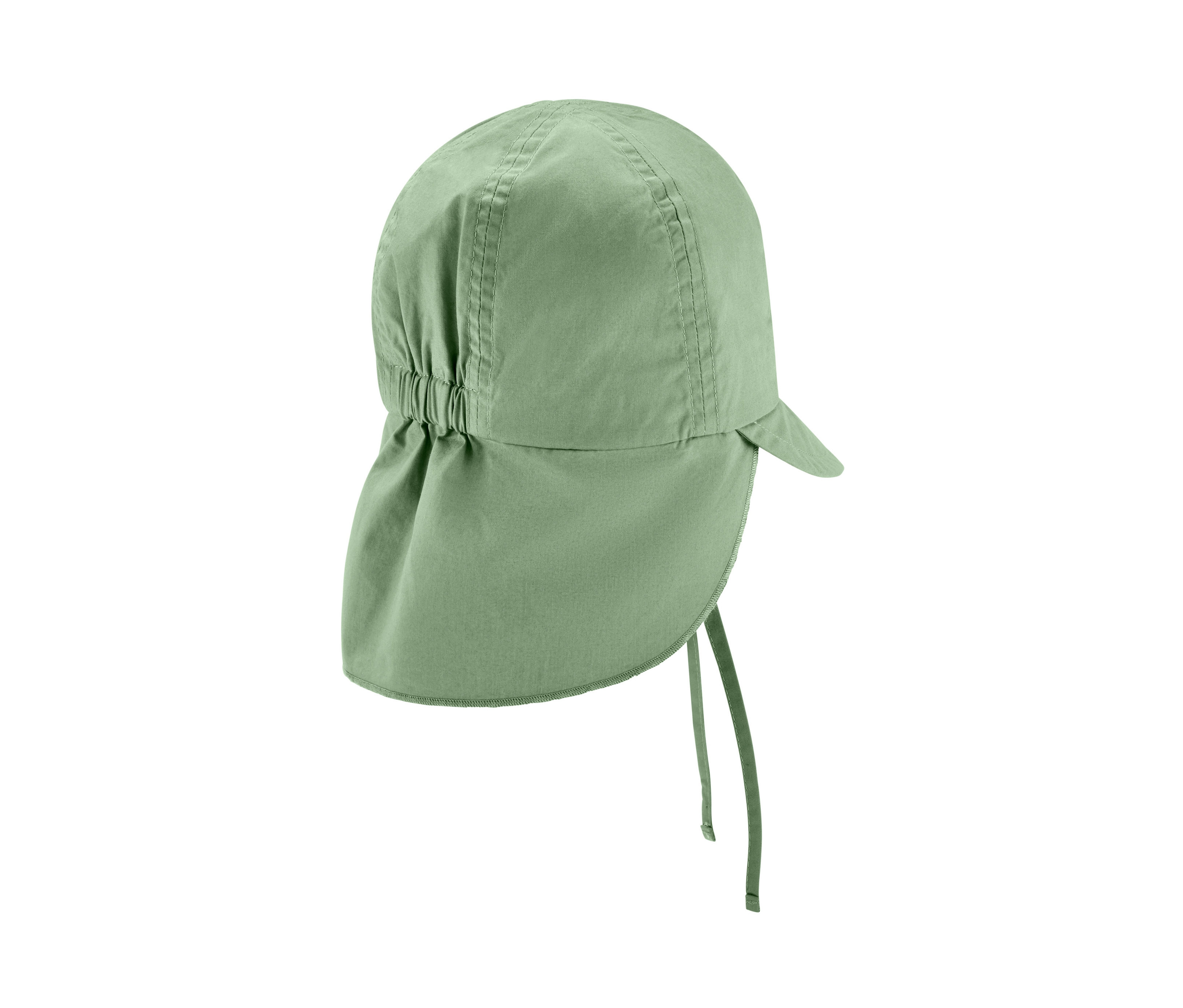 Grüne Baby-Sonnenmütze mit UV-Schutzfaktor 80.