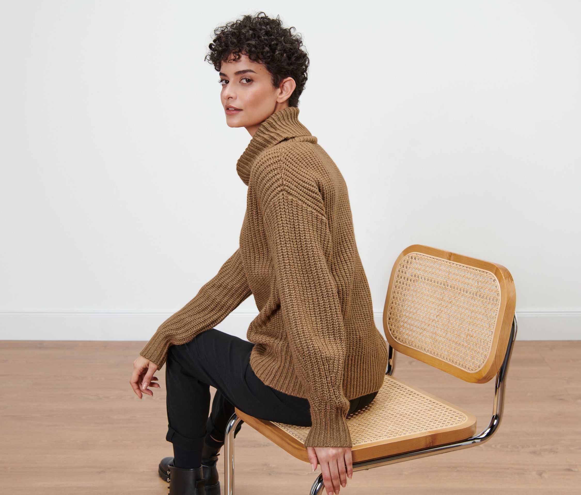 Thumbnail - Tchibo - Grobstrickpullover mit Rollkragen - Damen - Gr. M - cognac