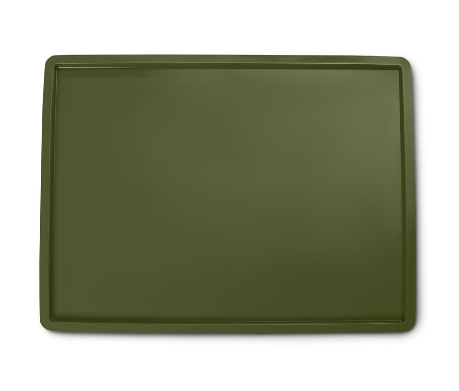 Eine grüne Dauerbackmatte mit Rand auf einem weißen Hintergrund.