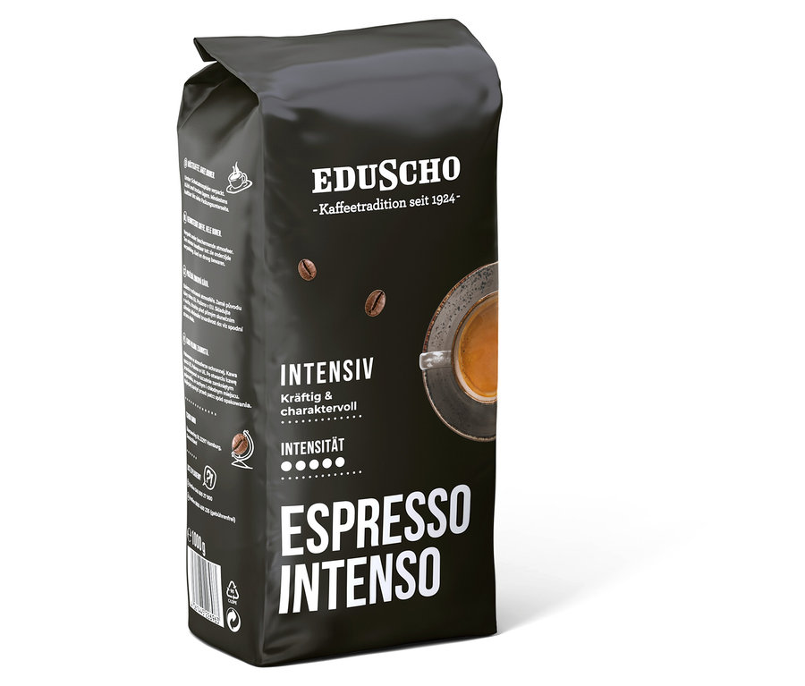 Eine Packung Eduscho Espresso Intenso Kaffeebohnen.