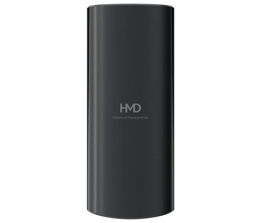 Ein schwarzes Gehäuse mit dem HMD-Logo in der Mitte. Nokia 105 4G 2nd Edition charcoal.