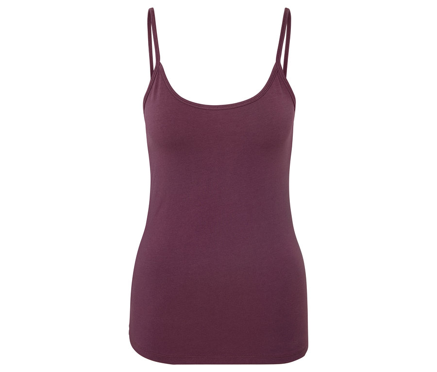 Ein violettes Tanktop mit Spaghettiträgern.