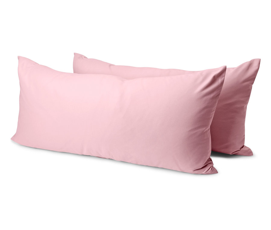 Zwei rosa Microfaser-Kopfkissenbezüge, ca. 80 x 40 cm.