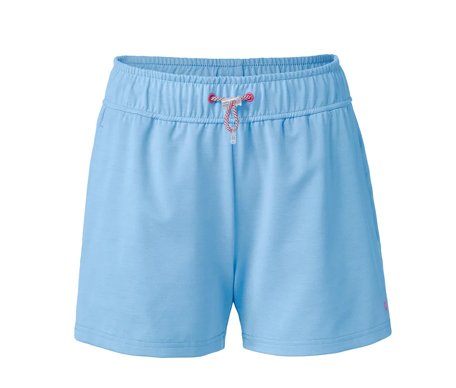 Hellblaue Funktionsshorts mit Zierschnur.