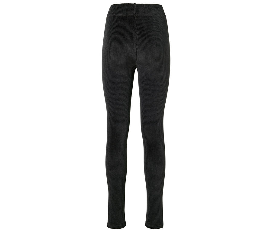 Schwarze Cord Leggings auf weißem Hintergrund.