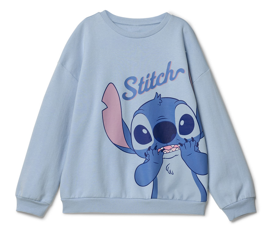 Hellblaues Sweatshirt mit Stitch-Druck.