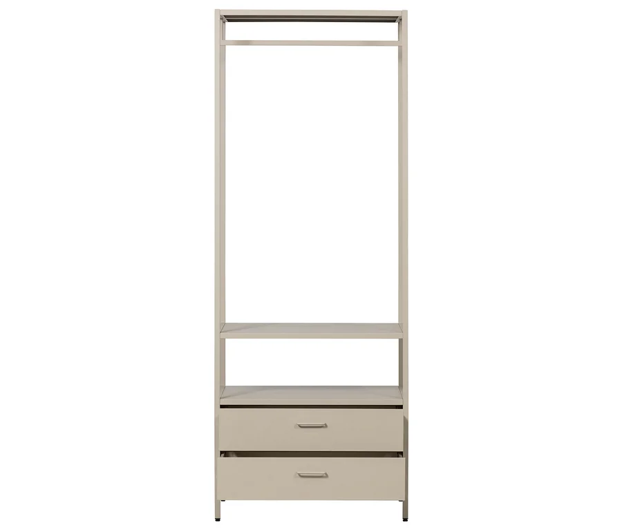 WOOOD offener Metall-Kleiderschrank »Ferris«, 70 cm in Beige mit zwei Schubladen und einem Regalboden.