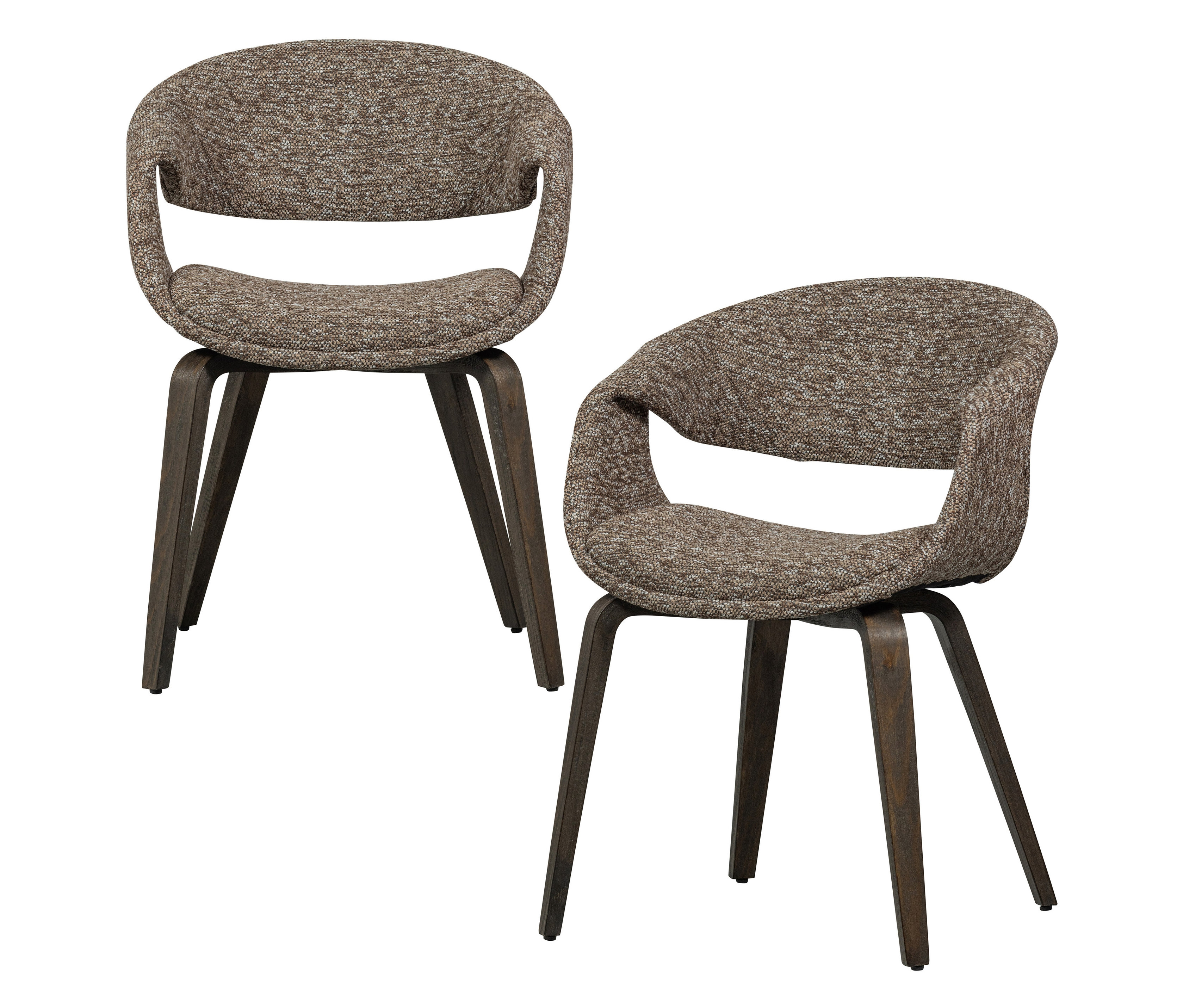 Zwei braune WOOOD Esszimmerstühle »Yossi« mit Holzfuß aus einem 2er-Set.