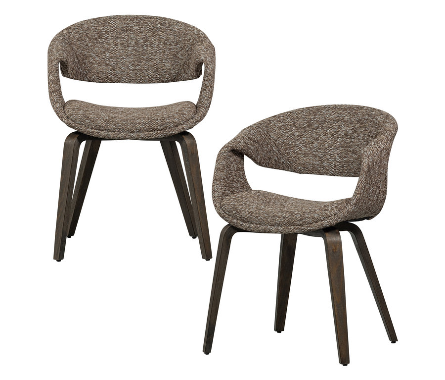 Zwei braune WOOOD Esszimmerstühle »Yossi« mit Holzfuß aus einem 2er-Set.