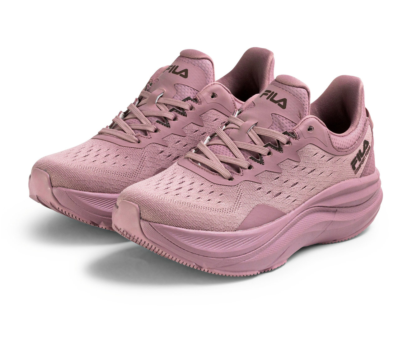Zwei FILA Retron Damen-Sneaker in Mauve Shadow stehen nebeneinander.