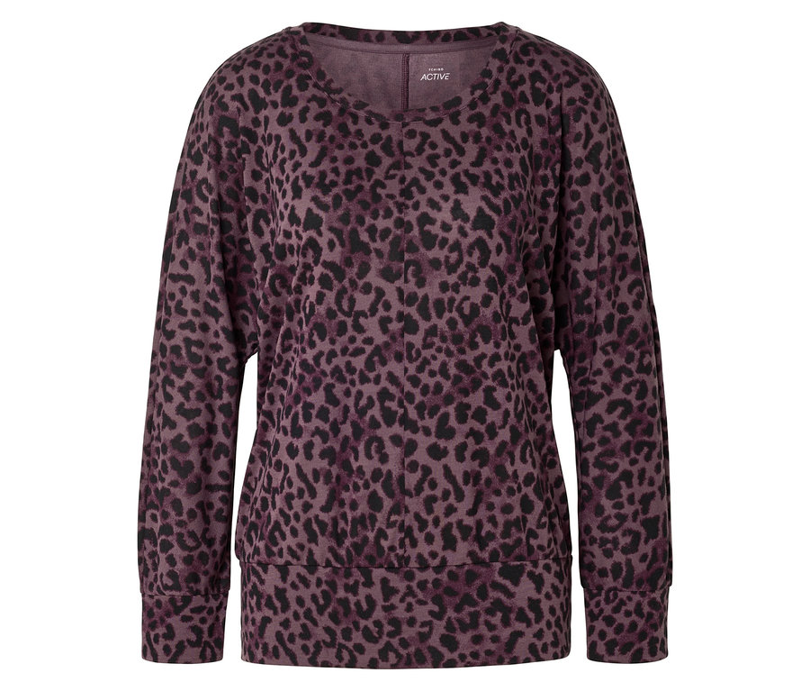 Lila-schwarzes Sweatshirt mit Leopardenmuster.