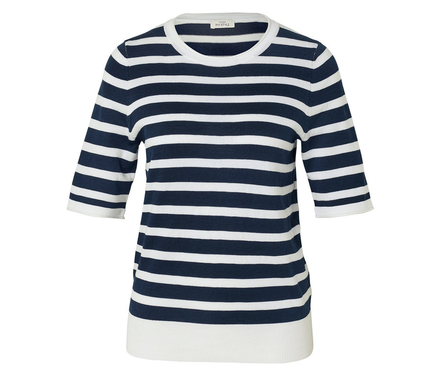 Gestreiftes Shirt mit Dreiviertelärmeln in Blau und Weiß.