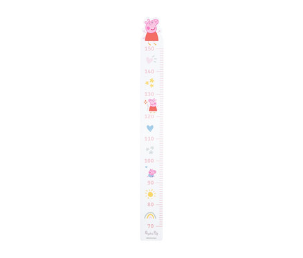 Peppa Pig-Wachstumsdiagramm mit Zahlen von 70 bis 150 cm und verschiedenen Peppa Pig-Figuren.