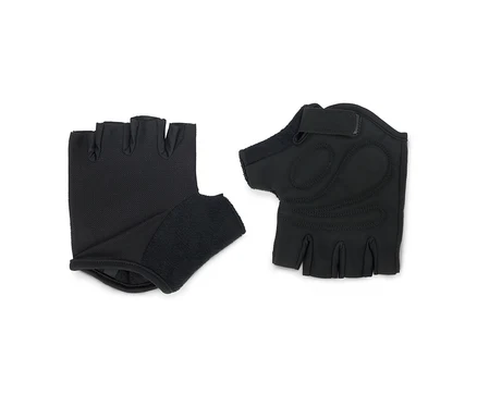 Zwei schwarze Trainingshandschuhe liegen auf einem weißen Hintergrund.