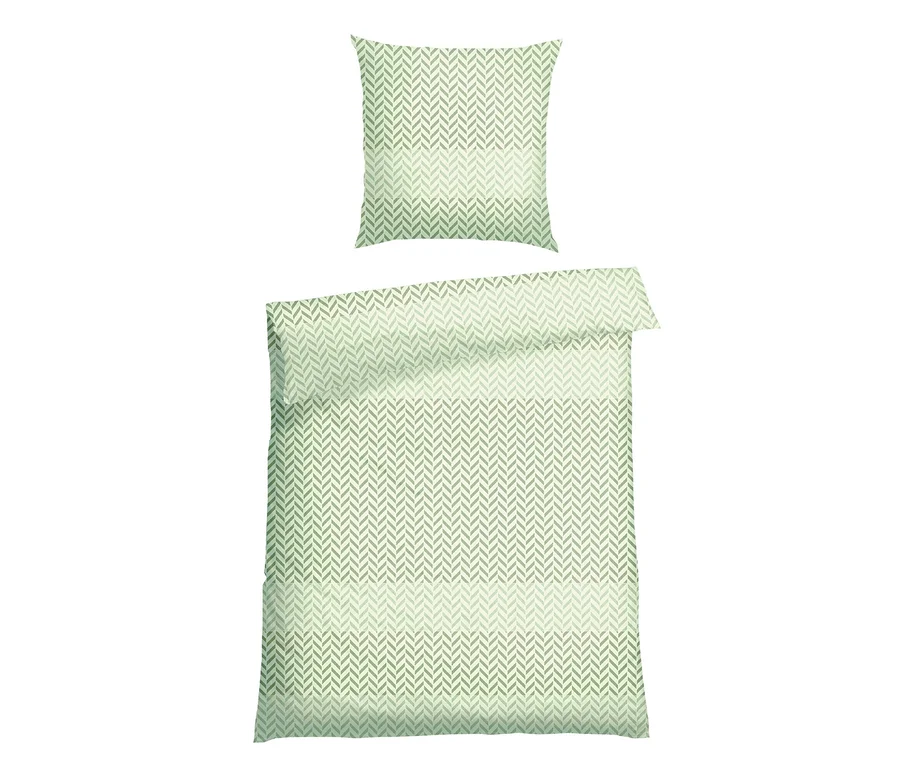 SCHIESSER Renforcé-Bettwäsche Maribel in Hellgrün mit Chevron-Muster, bestehend aus Kissen- und Bettbezug.
