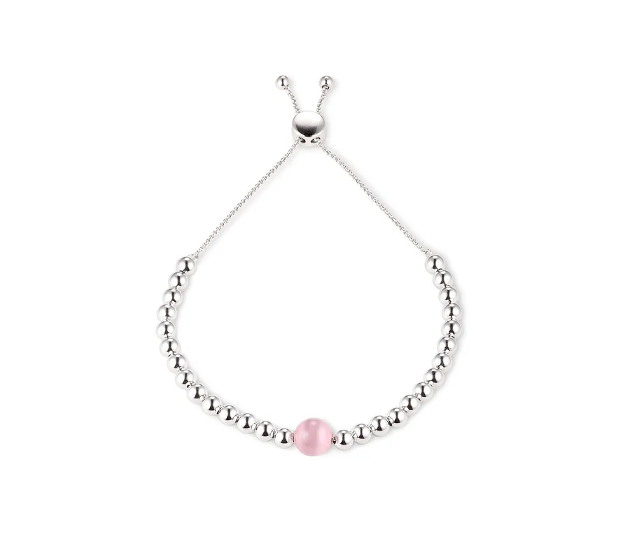 Silbernes Armband mit rosa Perle.