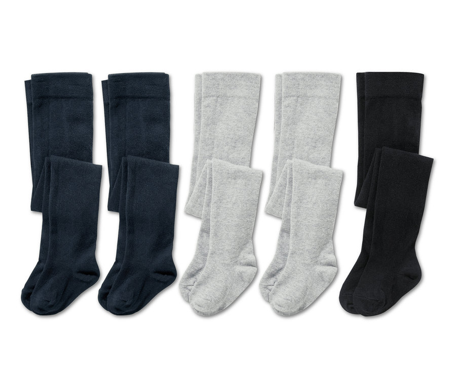 Zwei dunkelblaue, zwei graue und eine schwarze Strumpfhose. 5 Strumpfhosen
