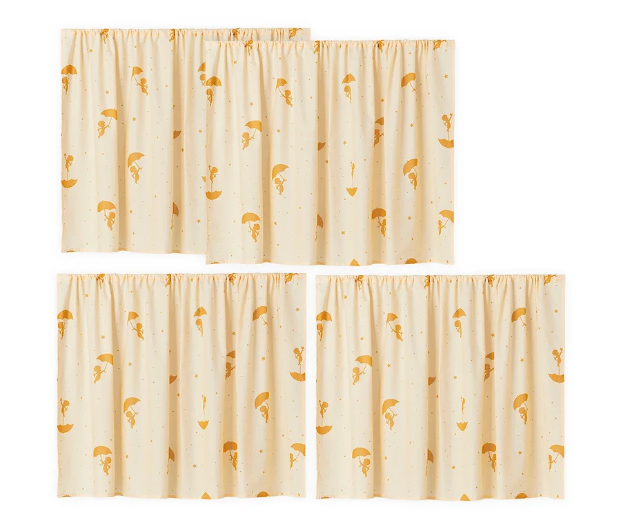 Gelber Hoppekids Sandmännchen-Vorhang für Hochbett mit Sandmännchen-Motiv mit Regenschirm.