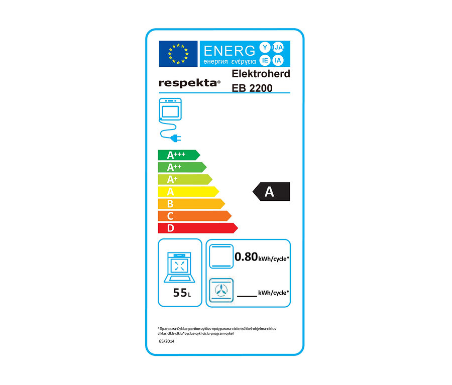 Energielabel für Respekta Elektroherd EB 2200, Klasse A, 55 L.