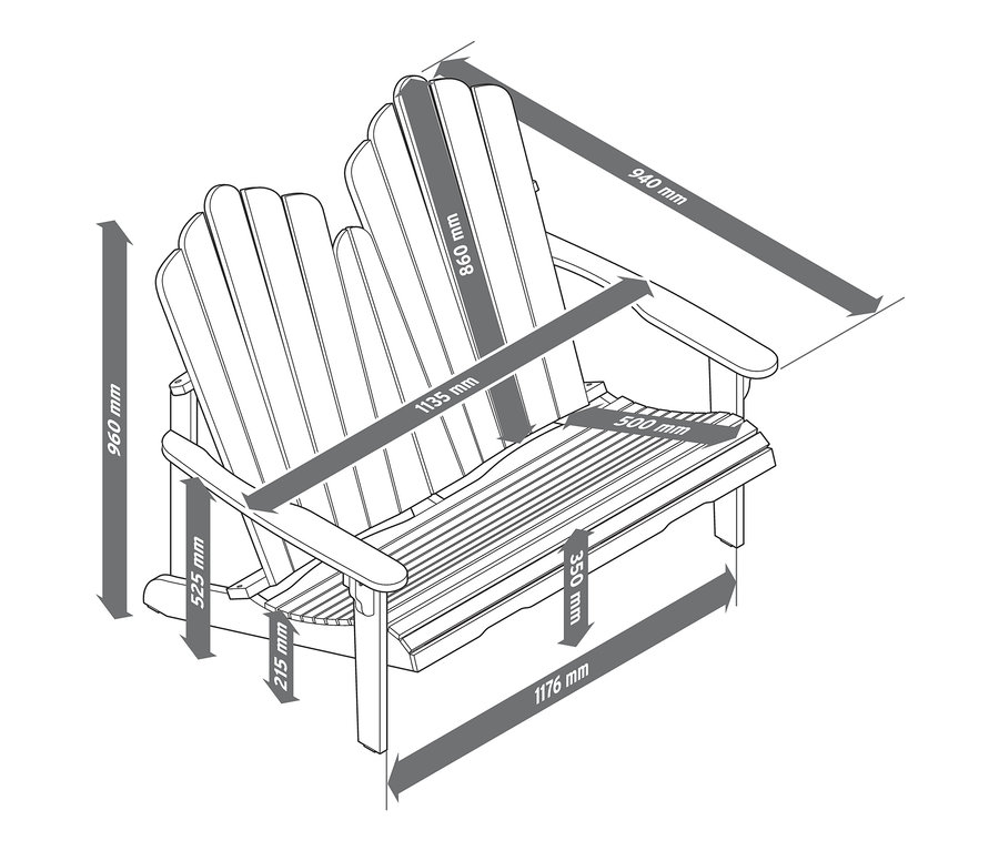 Abmessungen der Loungebank aus FSC®-zertifiziertem Akazienholz.