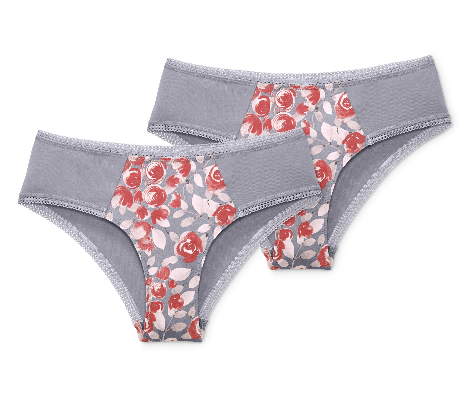 Zwei graue Hipster mit Blumenmuster.