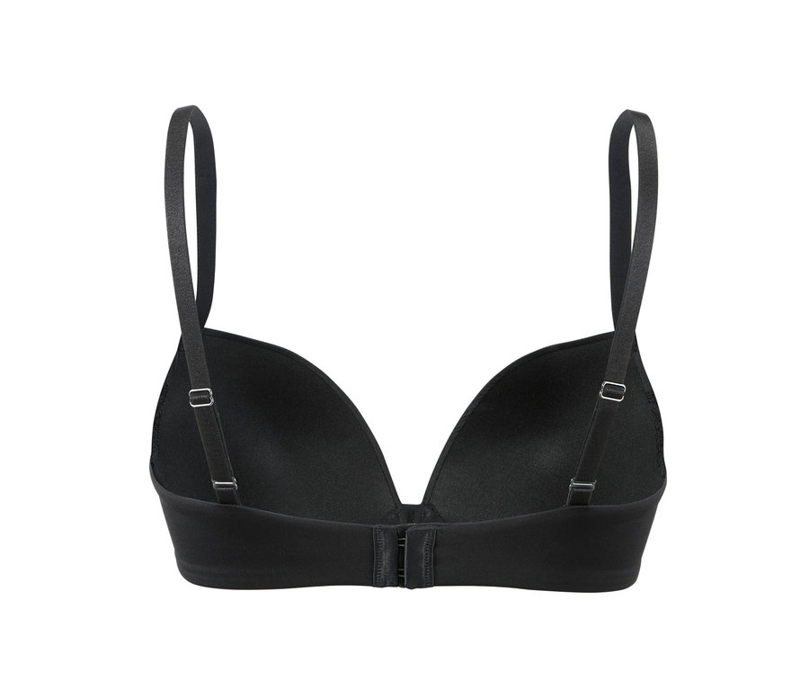 Schwarzer Push-up-BH mit Spitze, Detail der Rückseite.
