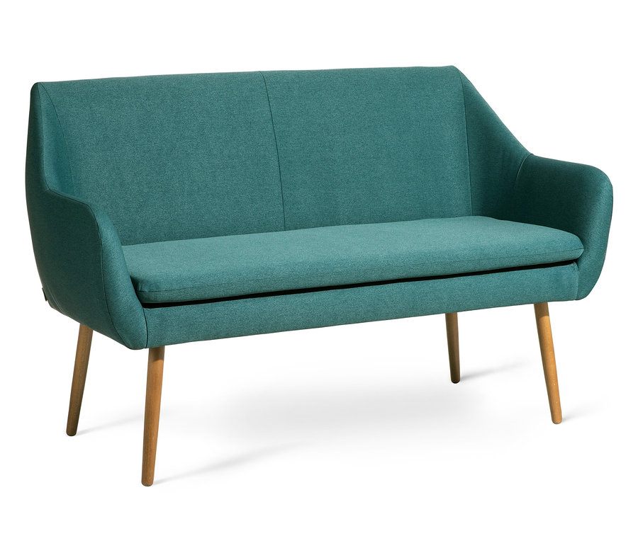 Türkisfarbenes Max Winzer® Nordisches Küchensofa »Nora« mit hellen Holzbeinen.