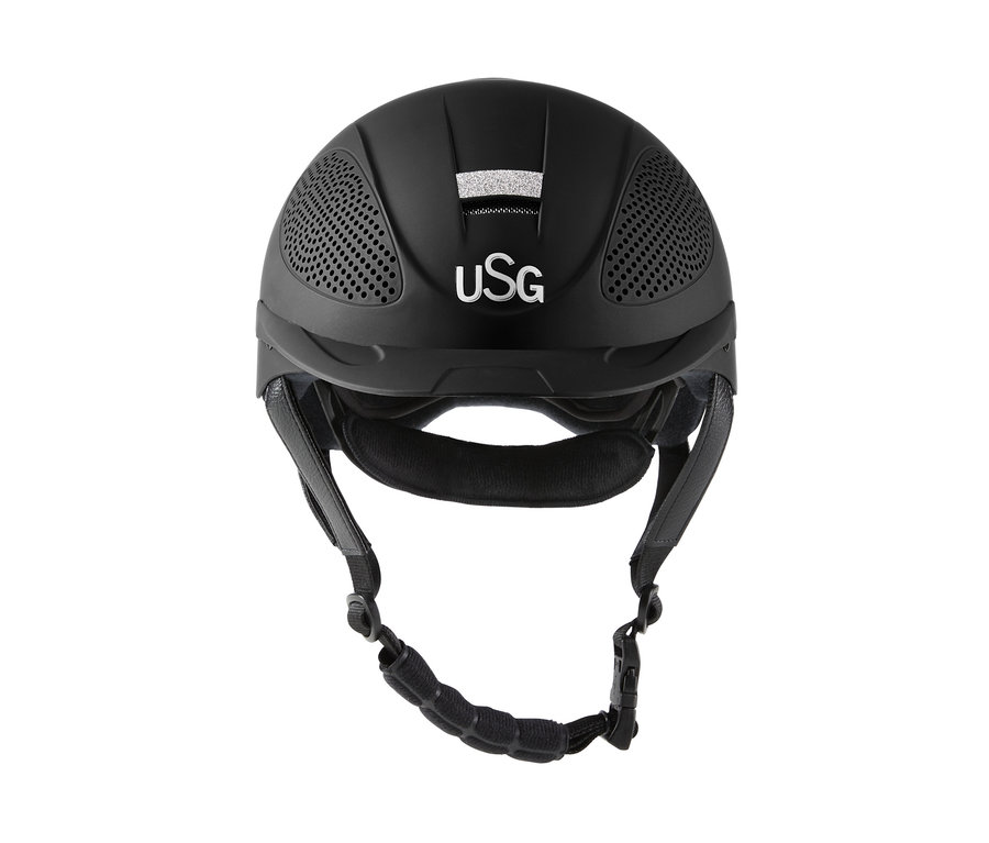 Schwarzer USG-Kinder-Reithelm mit Belüftungsöffnungen.