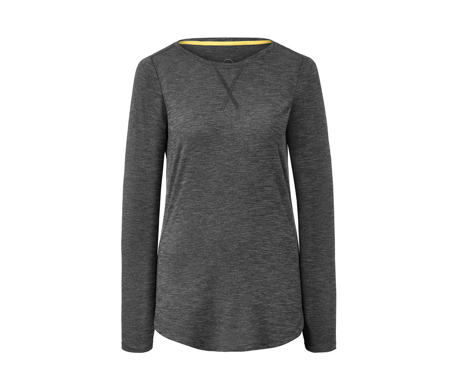 Anthrazitfarbenes Langarm-Sportshirt.
