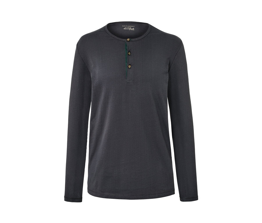 Graues 2 Langarm-Henleys mit drei Knöpfen.