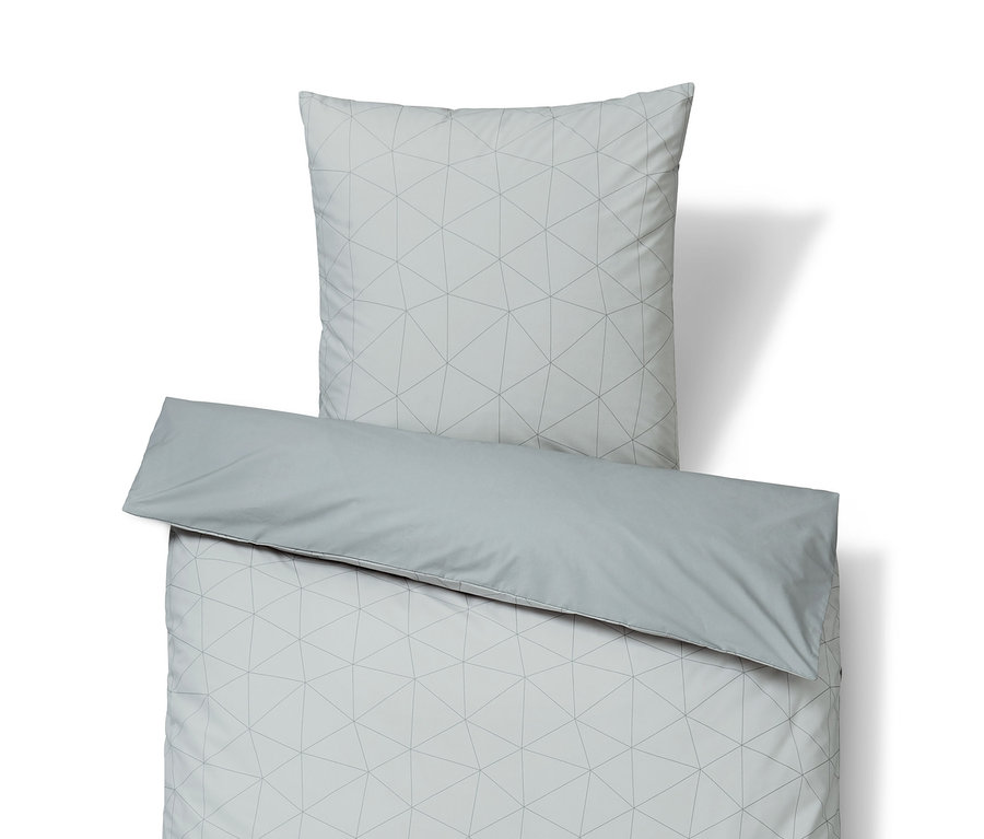 Hellgraue COOLMAX®-Bettwäsche in Normalgröße mit geometrischem Muster, inklusive Kissenbezug.