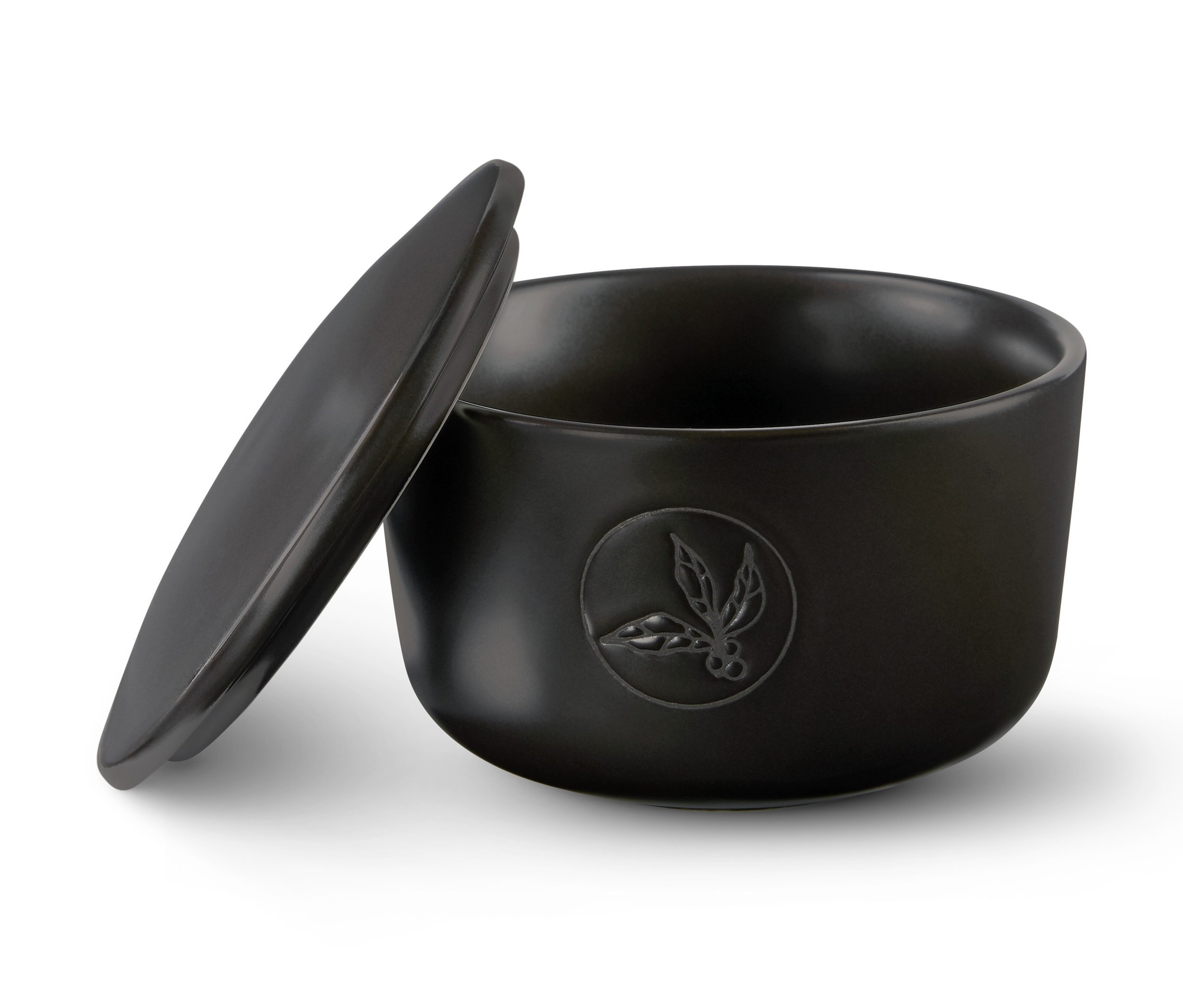 Schwarze Zuckerdose mit Deckel.