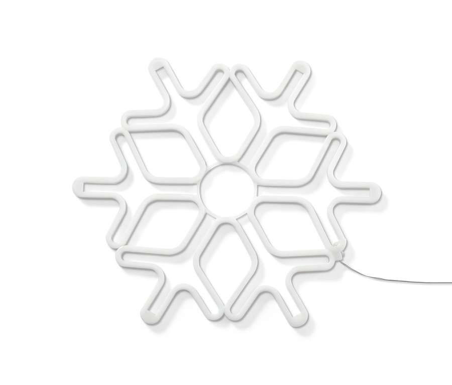 Eine weiße LED-Schneeflocke auf weißem Hintergrund.
