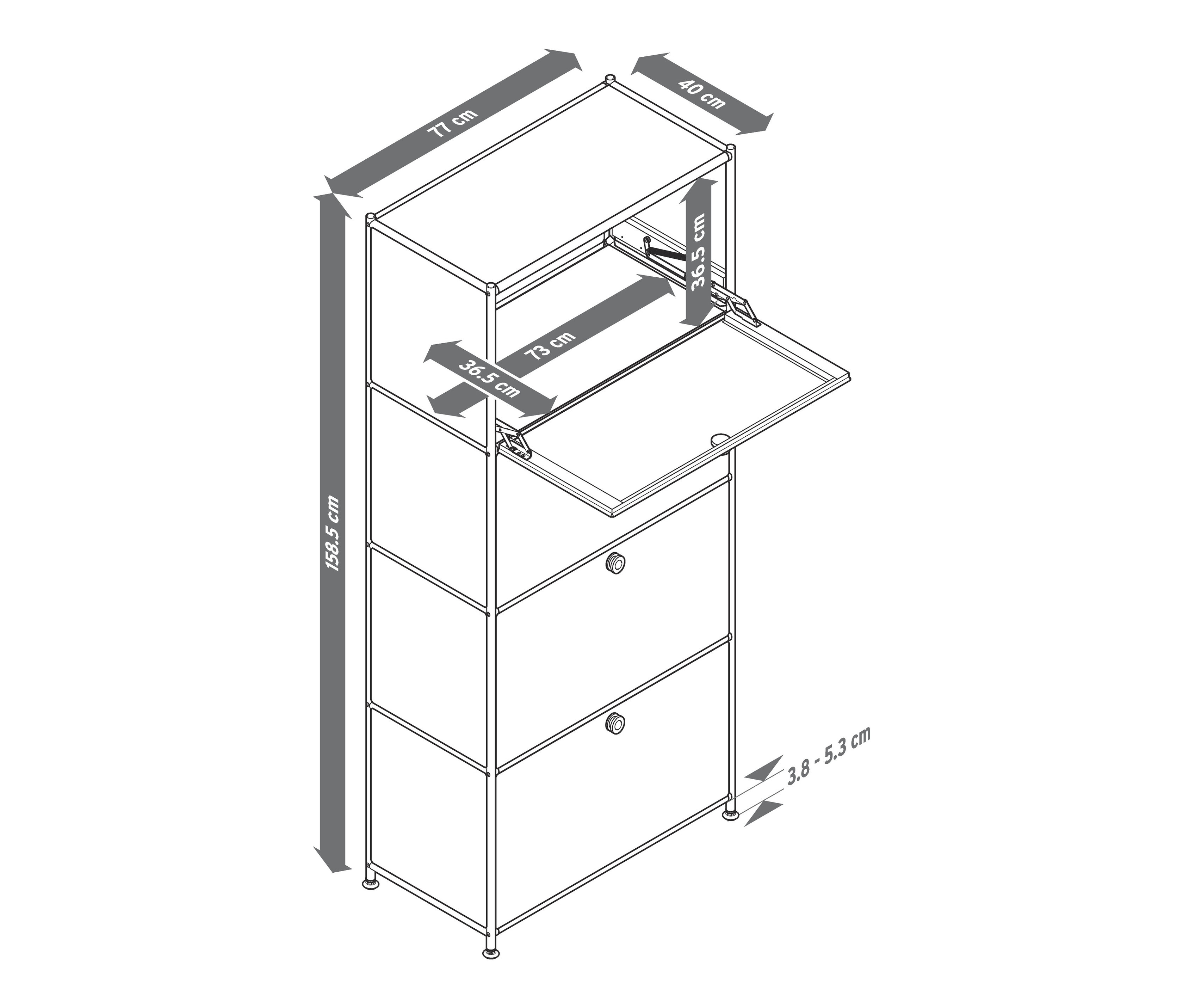 Thumbnail - Tchibo - Highboard Metall »Cn3« mit 4 Klappenfächern - 77x40x158,5cm - chrom - Stahl / Aluminium / Kunststoff