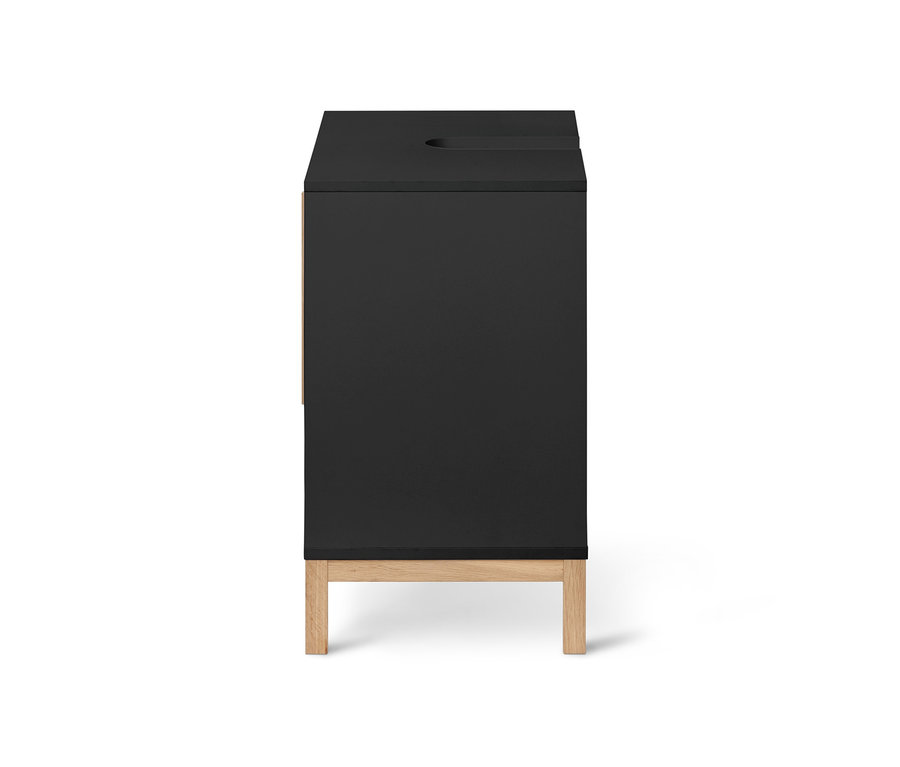 Anthrazitfarbener Waschbeckenunterschrank »Eklund« mit zwei Türen und Holzfüßen.