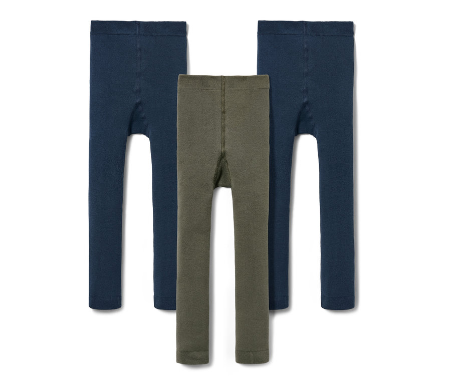 Drei Thermoleggings, zwei marineblau, eine grün.