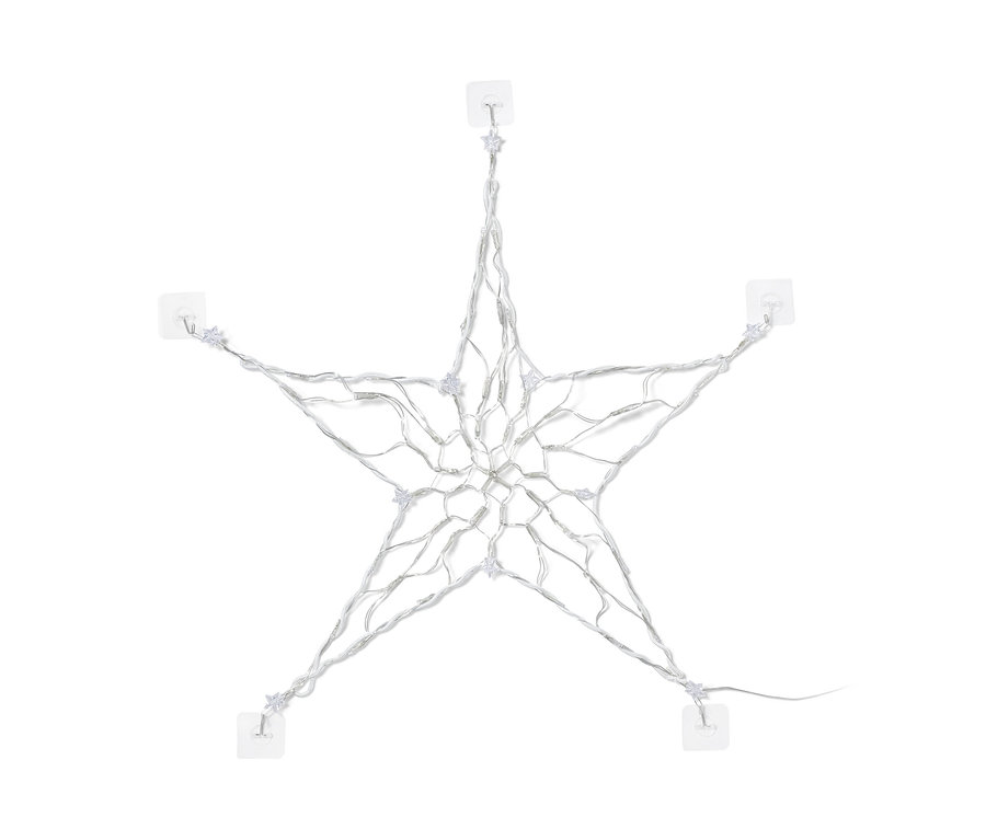 LED-Silhouette »Stern« mit transparenten Halterungen an einer weißen Wand.