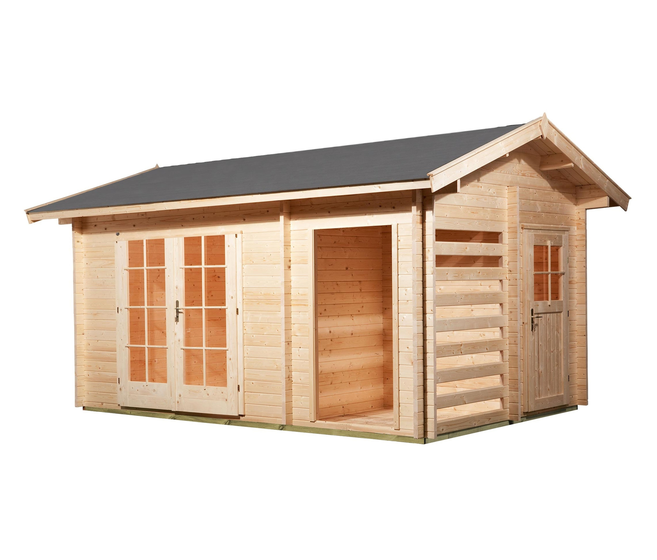 WEKA Gartenhaus mit (Holz-)Lagerplatz und Zusatzraum.