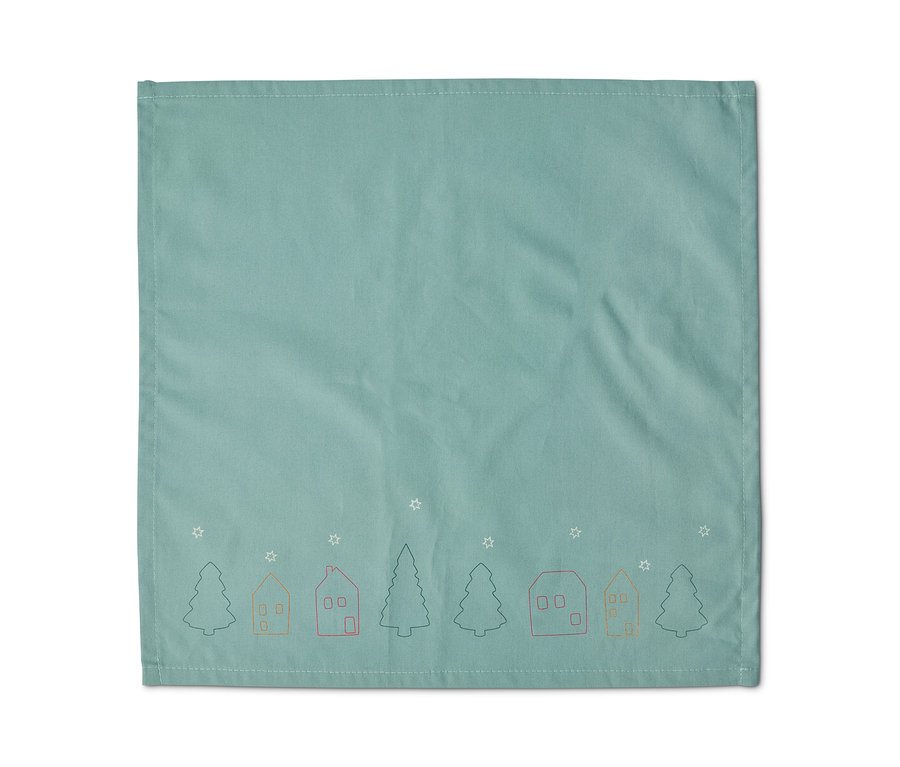 Hellblaue Serviette mit Servietten-Stick-Set, 4er-Pack, mit Haus- und Baumdesign.