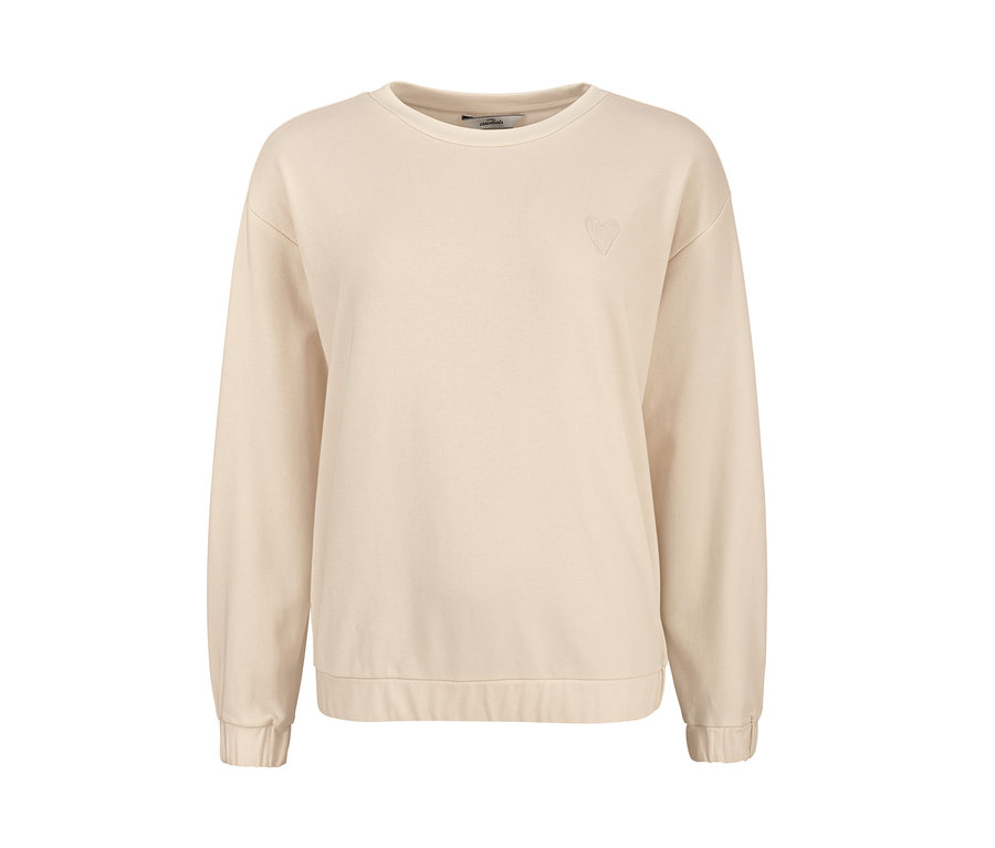 Beiges Sweatshirt mit langen Ärmeln und kleinem gestickten Herz.