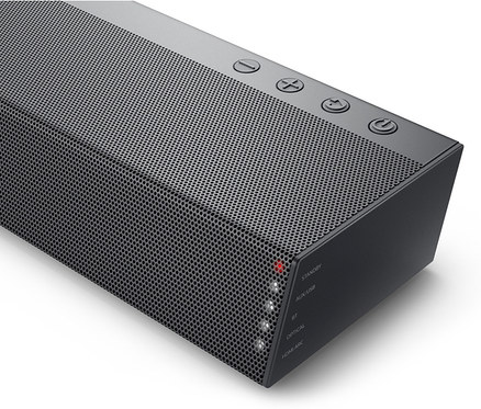 Schwarzer Philips Soundbar-Lautsprecher mit kabellosem Subwoofer »TAB6305« auf weißem Hintergrund.