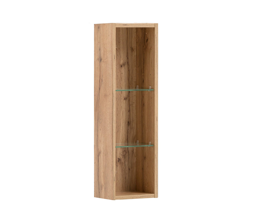 Schmales Holzregal »DUO« mit zwei Glasböden.