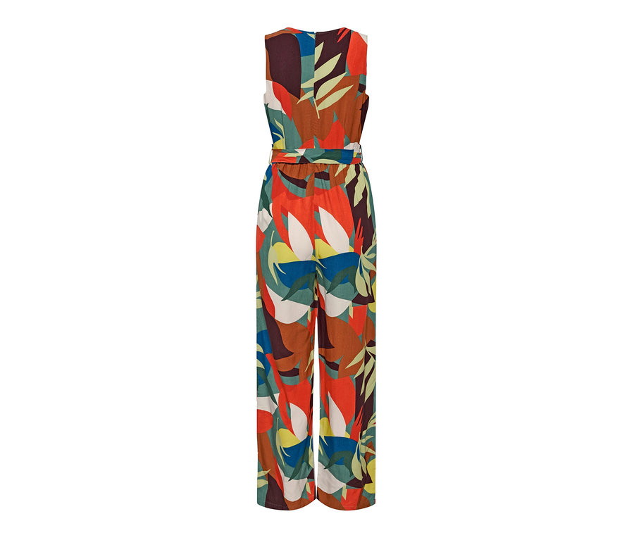Mehrfarbiger Jumpsuit mit Gürtel.