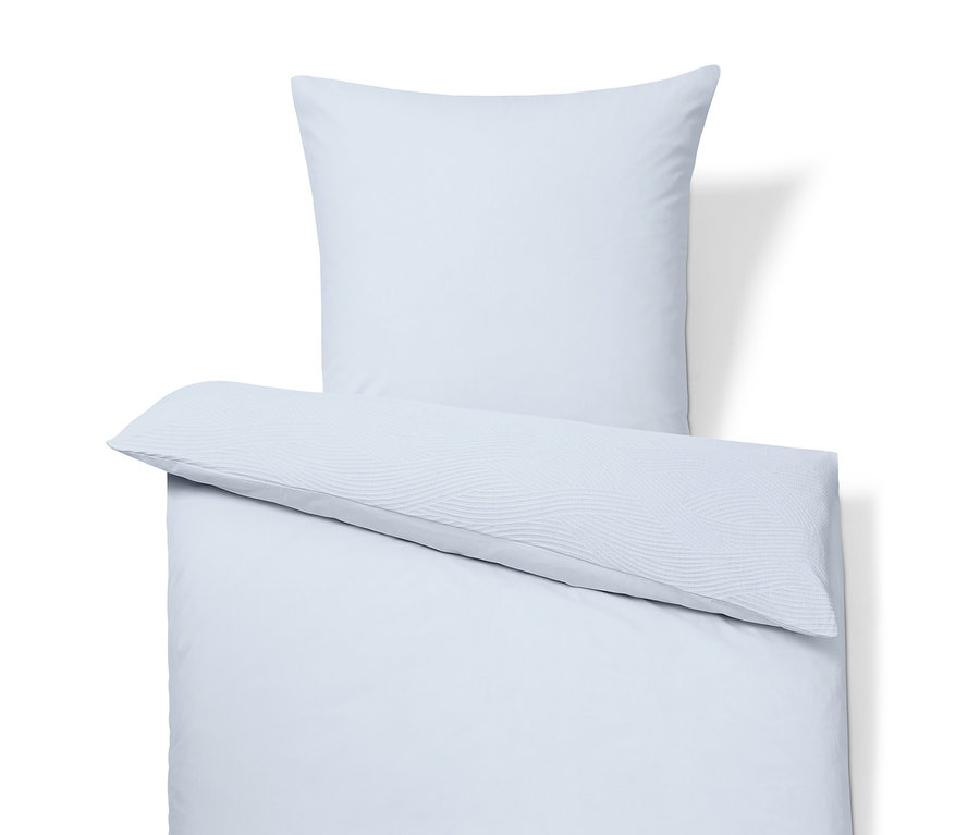 Hellblaue Jacquard-Bettwäsche in Normalgröße, Doppelgröße und Übergröße.